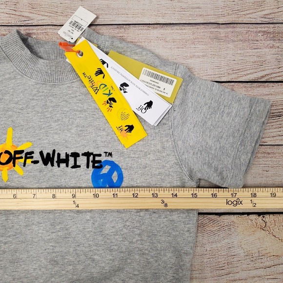 Off-White Kids Graphic Sun & Peace Logo Print High Neck Tee Sweatshirt S… - Picture 8 of 9